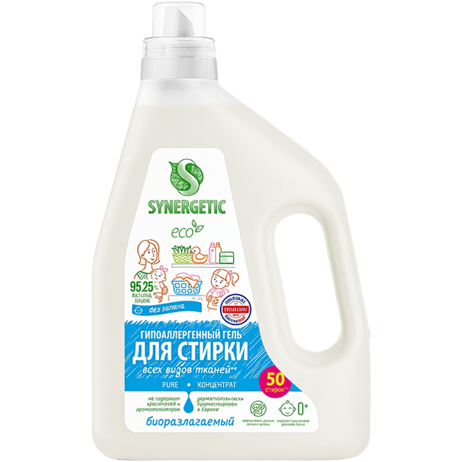 Гель-концентрат для стирки белья 1,5 л SYNERGETIC биоразлагаемый, PURE Гель-концентрат для стирки белья 1,5 л SYNERGETIC биоразлагаемый, PURE